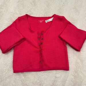 Out From Under Bright Pink Long Sleeve Cropped Top with Buttons